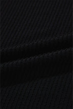 Black Ribbed Knit Buttoned Collared Roll Tab Sleeve Plus Size Mini Dress