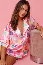 Pink Full Heart Pattern Shirt and Shorts Satin Pajama Set