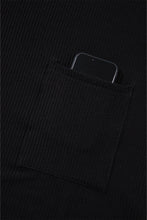 Black Ribbed Knit Buttoned Collared Roll Tab Sleeve Plus Size Mini Dress
