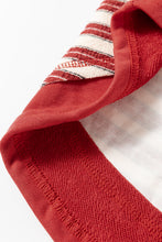 Red Stripe Collared V Neck Drop Shoulder Top