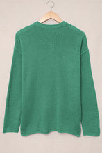 Green Henley Pullover Drop Shoulder Long Sleeve Knit Sweater