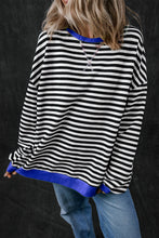 Sky Blue Stripe Contrast Edge Oversized Pullover