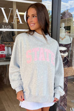Light Grey Exposed Seam Mock Neck Letter Embroidered Loose Sweatshirt