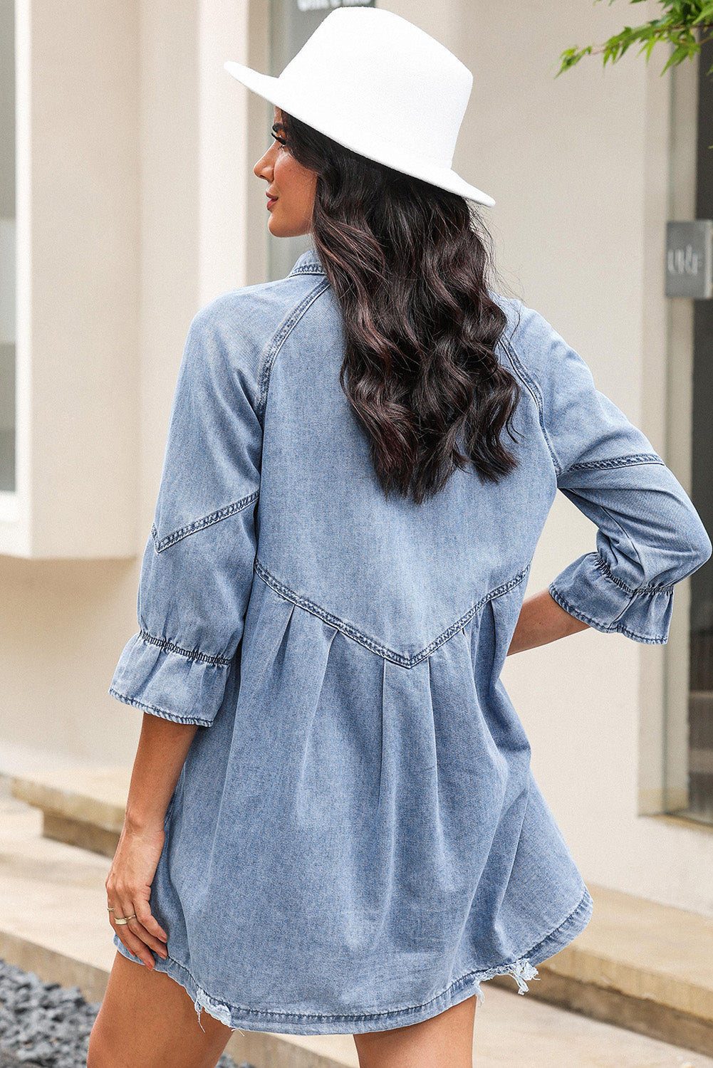 Light Blue Ruffled 3/4 Sleeve Buttoned Front Plus Size Denim Dress The Rusted Nail Boutique Light Blue Ruffled 3/4 Sleeve Buttoned Front Plus Size Denim Dress The Rusted Nail Boutique