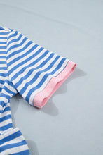 Sky Blue Stripe Nautical Tie Contrast Trim Round Neck T Shirt Mini Dress