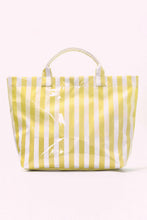 Light Blue Glossy Striped Vinyl Large Tote Bag