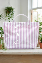 Light Blue Glossy Striped Vinyl Large Tote Bag