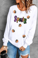White Sequin Spooky Halloween Spirit Print Casual Sweatshirt