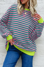 Racing Red Striped Contrast Trim Drop Shoulder Sweatshirt