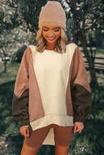 Beige Patchwork High Low Oversized Hoodie