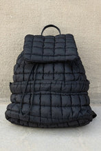 Medium Grey Solid Flapped Quilted Puffer Backpack