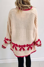 Apricot Bow Pattern Textured Open Front Baggy Cardigan