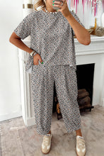 Brown Leopard Loose Tee Drawstring Waist Barrel Pants Set