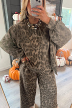 Brown Allover Leopard Print Pullover Drawstring Loose Pants Set