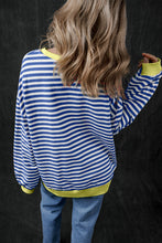 Sky Blue Stripe Contrast Edge Oversized Pullover