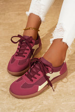 Fiery Red PU Leather Stitched Colorblock Casual Lace-Up Sneakers