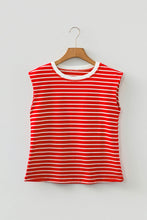 Brown Stripe Ribbed Round Neck Trim Loose Tank Top