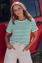 Black Stripe Scalloped Trim Round Neck T Shirt