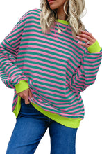 Racing Red Striped Contrast Trim Drop Shoulder Sweatshirt
