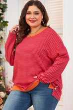 Orange Stripe Plus Size Drop Shoulder Long Sleeve Top