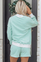 Sky Blue Stripe Oversize Mock Neck Sweatshirt and Shorts Set