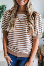 Orange Stripe Short Bubble Sleeve T Shirt