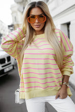 Yellow Striped Overlap Detail Drop Shoulder Pullover Sweatshirt