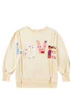 Apricot LOVE Side Slits Crew Neck Oversized Sweatshirt