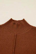 Chestnut Ribbed High Neck Front Pockets Center Seam Shift Sweater Dress