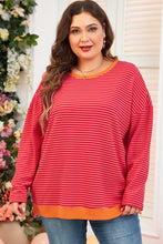 Orange Stripe Plus Size Drop Shoulder Long Sleeve Top