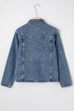Sail Blue Scallop Trim Collar Pocket Button Up Denim Jacket