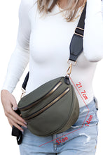 Parchment Wide Strap Zipper Crossbody Bag