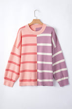 Pink Striped Colorblock Drop Shoulder Sweater