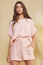 Pink Striped Print Short Sleeve Top and Pocket Shorts Set