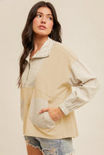 Khaki Stripe Patchwork Pocket Plus Size Long Sleeve Top