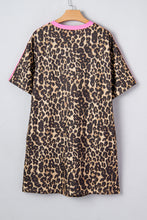 Apricot Leopard Print Contrast Varsity Striped Detail Loose T Shirt Dress