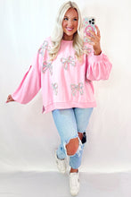 Parchment Sweet Bow Lantern Sleeve Oversized Pullover Sweatshirt