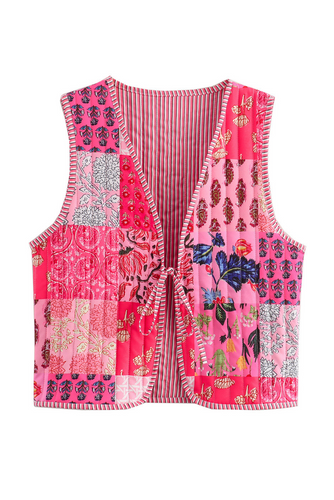 Rose Reversible Floral And Striped Boho Cardigan Vest