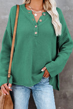 Green Henley Pullover Drop Shoulder Long Sleeve Knit Sweater
