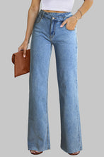 Sky Blue Mid Rise Asymmetrical Waist Wide Leg Jeans