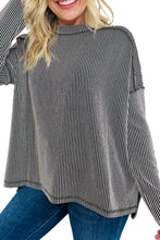 Parchment Twisted Rib Exposed Seam Detail Long Sleeve Loose Top