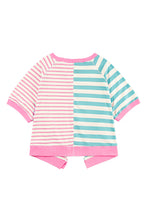 Blue Stripe Contrast Colorblock Oversized T Shirt