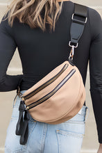 Parchment Wide Strap Zipper Crossbody Bag