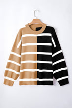 Pink Striped Colorblock Drop Shoulder Sweater