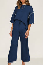 Guacamole Green Loose Contrast Trim Half Sleeve Top and Drawstring Pants Set