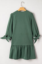 Canton Contrast Ricrac Trim Button V Neck Knotted Bracelet Sleeve Dress