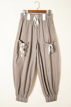 Brown Striped Pocket Knot Detail Lantern Pants
