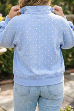 Sky Blue Polka Dot V Neck Metal Button Long Sleeve Shift Plus Size Sweatshirt