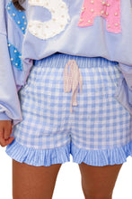 Pink Gingham Print Ruffle Striped Detail Lace Tie Shorts