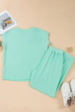 Beau Blue Solid Color V Neck Tee Drawstring Pant Set